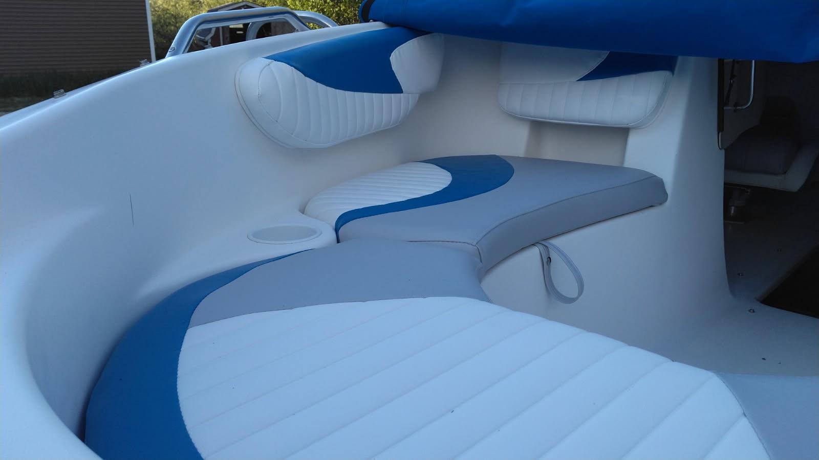 Reupholstered boat seat with fresh marine vinyl