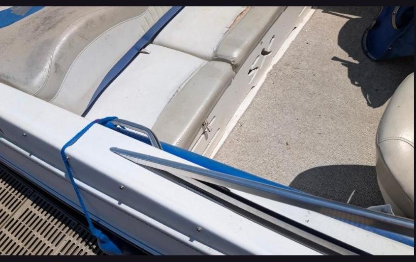 Worn boat interior panels before reupholstery
