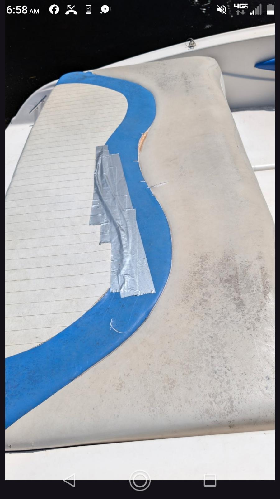 Cracked boat seat cushion before reupholstery