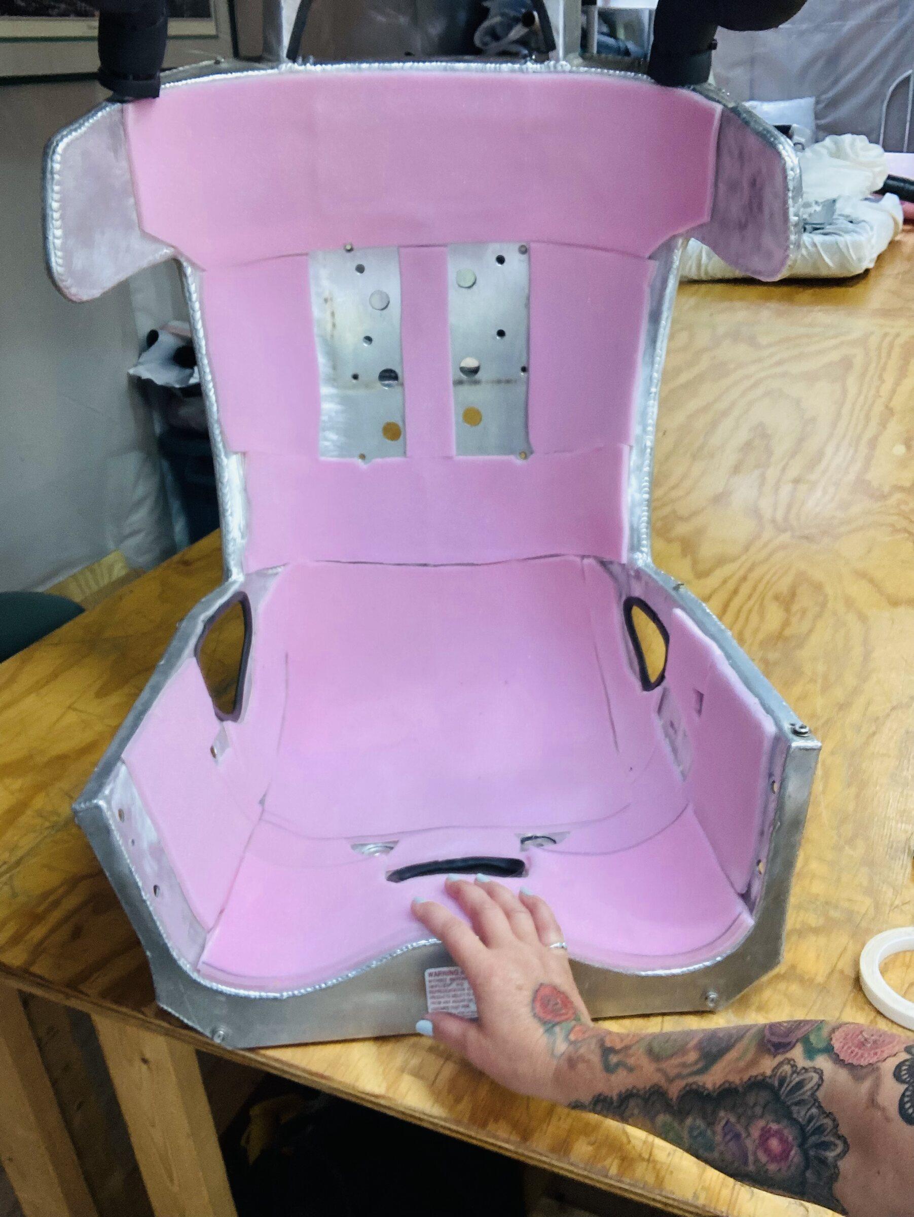 Bare racecar seat shell before the custom cover was built