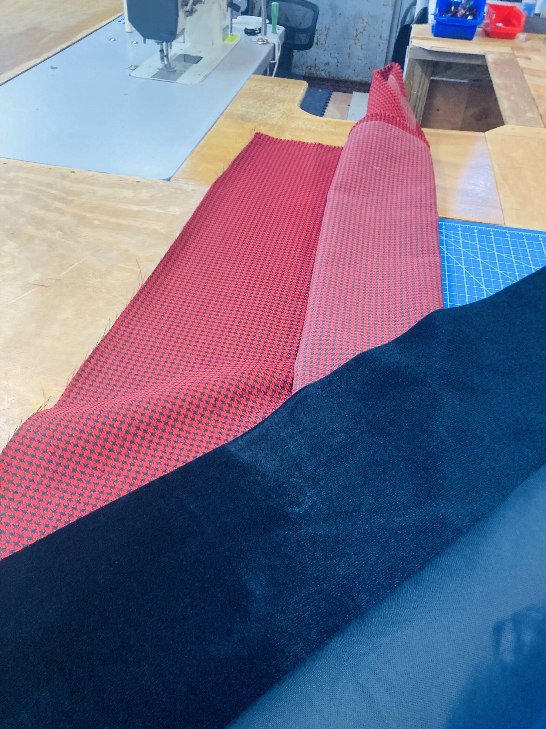 Racecar seat cover material arranged for pattern cutting
